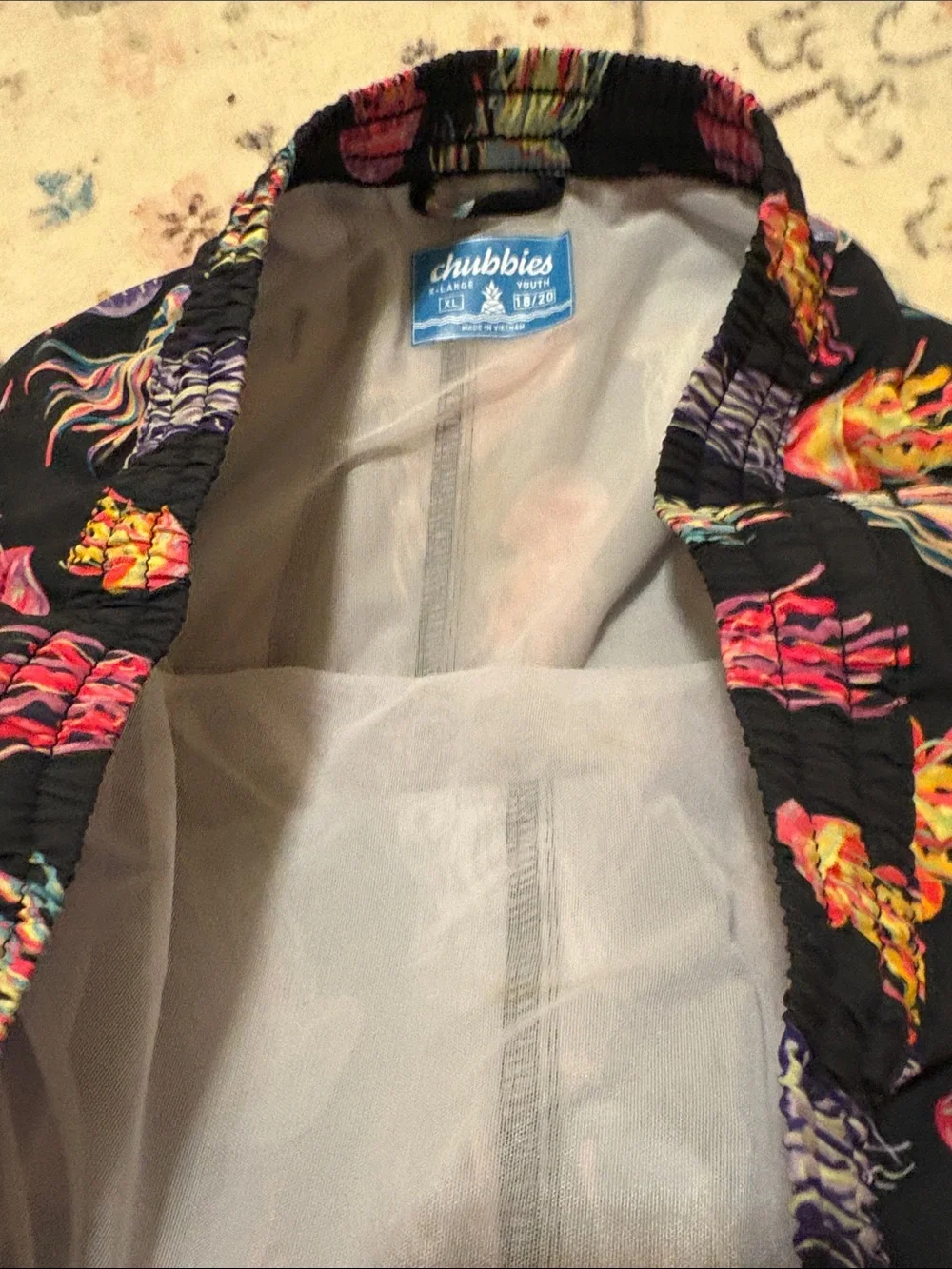 chubbies Black Swim Trunks with Multicolor Jellyfish Print. Size Boys XL. 18-20